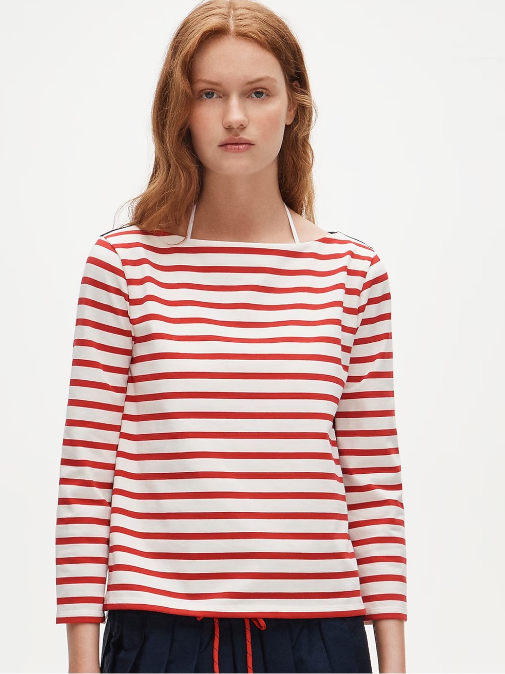 J.Crew Boat-neck tee shirt in striped heavyweight cotton, navy woven back. NWT